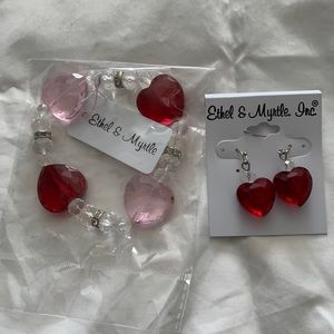 NWT Stretch Heart Bracelet and Pierced Earrings